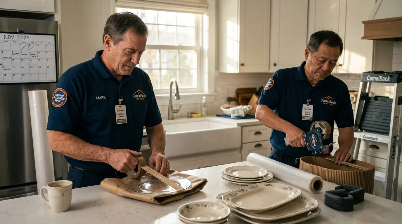 Professional crew packing kitchen dishware in Flora Vista, NM